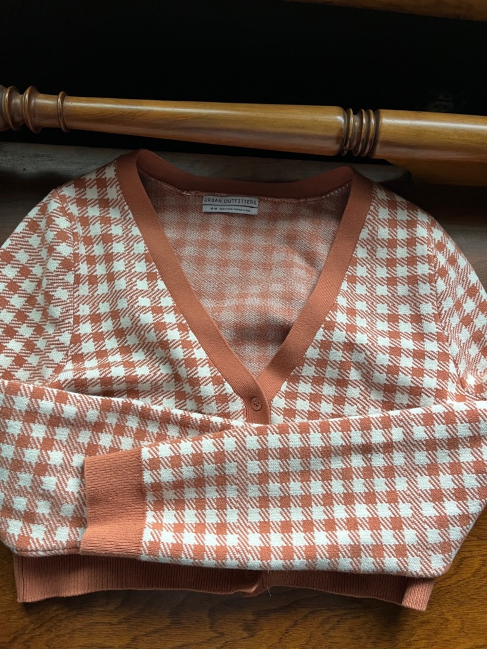 Urban Outfitters crop cardigan rust/white plaid Size M - Picture 2 of 3